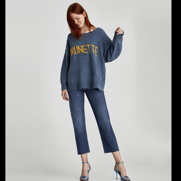 Zara BRUNETTE Spell Out Frayed Raw Oversized Slouchy Sweater BLOGGER FAVORITE M - Picture 2 of 12